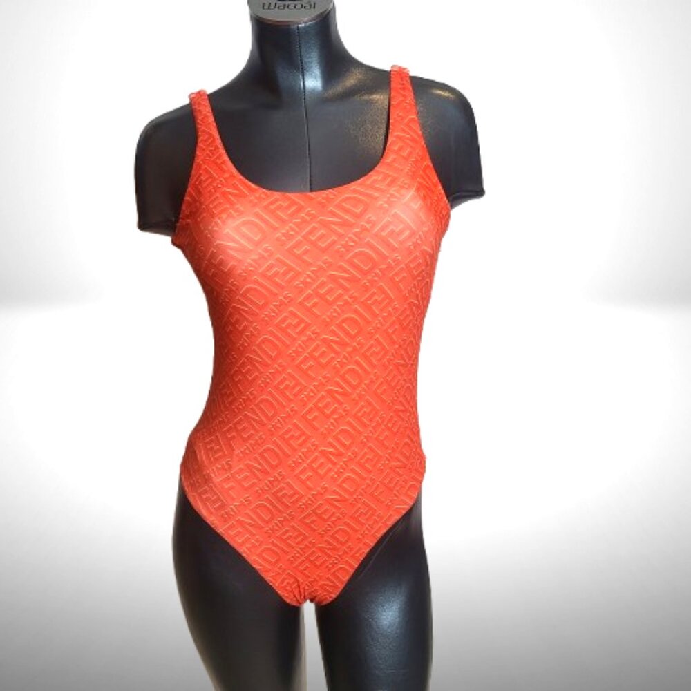 Fendi Roma Embossed Logo One-Piece Swimsuit Orange Large (L) - Picture 1 of 7